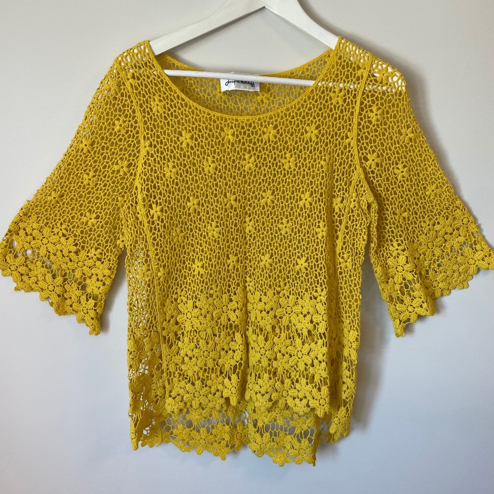 Joseph Ribkoff Yellow Floral Crochet Tunic